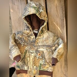 CARHARTT SZ 12M VGUC BROWN REAL TREE CAMO PRINT quilted lined full zip jacket